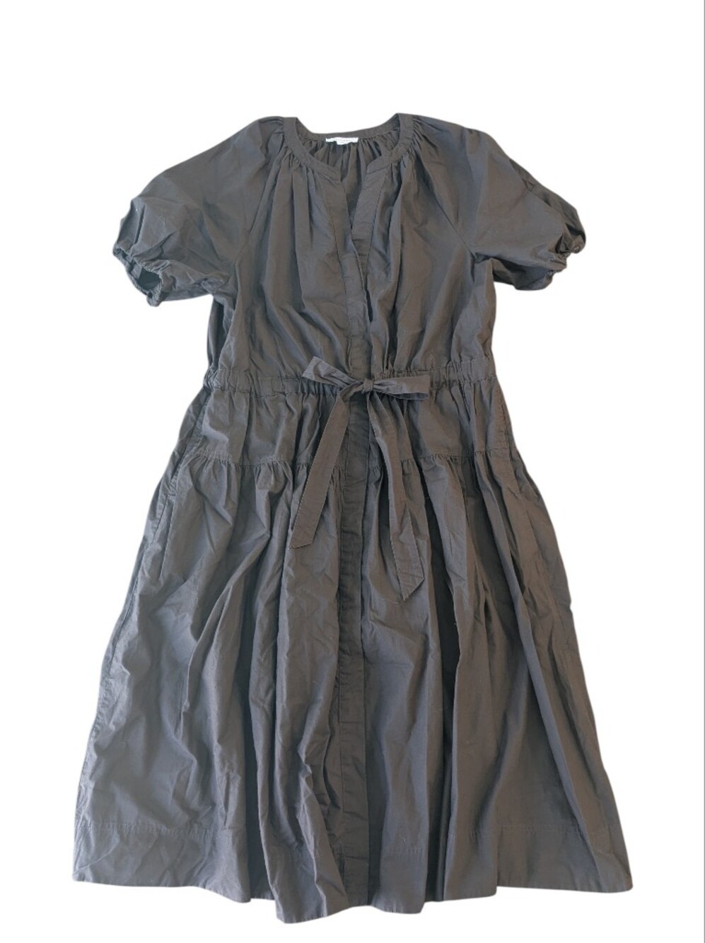 Free Assembly Chocolate Brown Tiered Cotton Dress with Waist Tie